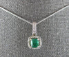 SMALL .97CT DIAMOND & AAA EMERALD 14K WHITE GOLD SQUARE & ROUND FLOATING PENDANT