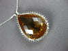 LARGE 15.95CT DIAMOND & AAA CITRINE 14K WHITE GOLD 3D PEAR SHAPE & ROUND PENDANT