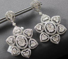 EXTRA LARGE 6.86CT DIAMOND 14KT WHITE GOLD FLOWER MULTI HEART HANGING EARRINGS