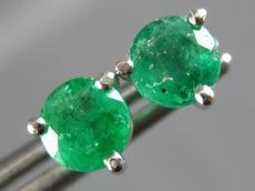 ESTATE 1.0CT AAA EMERALD 14KT WHITE GOLD ROUND THREE PRONG MARTINI STUD EARRINGS