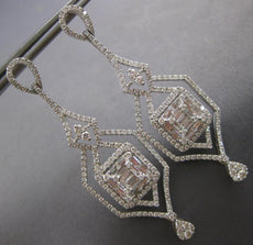 ESTATE LARGE 3.47CT DIAMOND 18KT WHITE GOLD 3D SQUARE TEAR DROP HANGING EARRINGS