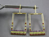 LARGE 4.29CT DIAMOND & MULTI GEM 14KT YELLOW GOLD RECTANGULAR HANGING EARRINGS