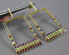 LARGE 4.29CT DIAMOND & MULTI GEM 14KT YELLOW GOLD RECTANGULAR HANGING EARRINGS