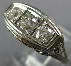 ANTIQUE WIDE .76CT OLD MINE DIAMOND 14KT WHITE GOLD 3D ART DECO ANNIVERSARY RING