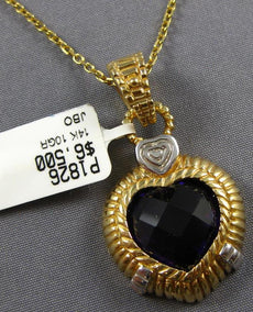 10.0CT AAA AMETHYST 14KT YELLOW GOLD HEART SHAPE FILIGREE FLOATING LOVE PENDANT
