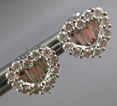1.0CT DIAMOND 18KT WHITE GOLD 3D ROUND & BAGUETTE HEART SHAPE LOVE STUD EARRINGS