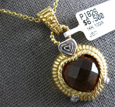 10.0CT AAA CITRINE 14KT YELLOW GOLD HEART SHAPE FILIGREE FLOATING LOVE PENDANT