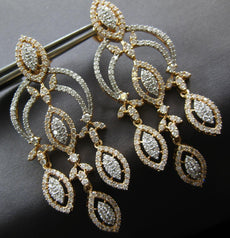 LARGE 4.79CT DIAMOND 14KT ROSE GOLD FLOWER MULTI LEAF CHANDELIER HANGING EARRING