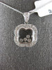 ESTATE .53CT DIAMOND 18K WHITE GOLD 4 LEAF CLOVER FLOWER SQUARE FLOATING PENDANT