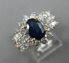 2.9CT DIAMOND & AAA SAPPHIRE 18K YELLOW GOLD OVAL & ROUND FLOWER ENGAGEMENT RING