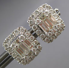 LARGE 1.97CT DIAMOND 18KT WHITE GOLD 3D ROUND & BAGUETTE INVISIBLE STUD EARRINGS