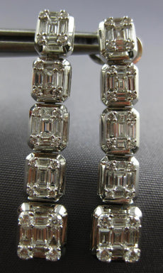 LARGE 1.61CT DIAMOND 18KT WHITE GOLD CLUSTER INVISIBLE JOURNEY HANGING EARRINGS