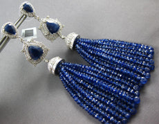 LARGE 132.72CT DIAMOND & AAA SAPPHIRE 14K WHITE GOLD CHANDELIER HANGING EARRINGS