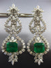 ESTATE EXTRA LARGE 19.8CT DIAMOND & AAA EMERALD 18K 2 TONE GOLD HANGING EARRINGS