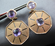 LARGE 4.65CT DIAMOND & AAA AMETHYST 14K ROSE GOLD WHEEL CLIP ON HANGING EARRINGS