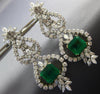 ESTATE EXTRA LARGE 19.8CT DIAMOND & AAA EMERALD 18K 2 TONE GOLD HANGING EARRINGS