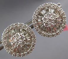 LARGE 3.01CT DIAMOND 18KT WHITE GOLD 3D ROUND & BAGUETTE FLOWER CLIP ON EARRINGS