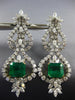 ESTATE EXTRA LARGE 19.8CT DIAMOND & AAA EMERALD 18K 2 TONE GOLD HANGING EARRINGS