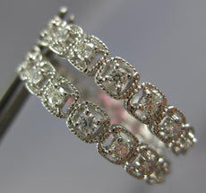 1.11CT DIAMOND 18KT WHITE GOLD FILIGREE SQUARE INSIDE OUT HOOP HANGING EARRINGS