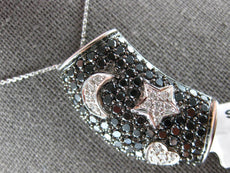 4.04CT WHITE & BLACK DIAMOND 14KT WHITE GOLD 3D STAR MOON & HEART SLIDER PENDANT