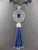 5.15CT DIAMOND & AAA SAPPHIRE 18K WHITE GOLD FILIGREE LARIAT FLOATING NECKLACE