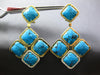 EXTRA LARGE 1CT DIAMOND & AAA TURQUOISE 14KT YELLOW GOLD SQUARE HANGING EARRINGS