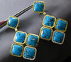 EXTRA LARGE 1CT DIAMOND & AAA TURQUOISE 14KT YELLOW GOLD SQUARE HANGING EARRINGS