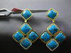 EXTRA LARGE 1CT DIAMOND & AAA TURQUOISE 14KT YELLOW GOLD SQUARE HANGING EARRINGS