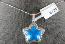 .22CT DIAMOND & AAA TURQUOISE 14KT WHITE GOLD STAR MULTI HEART FLOATING PENDANT