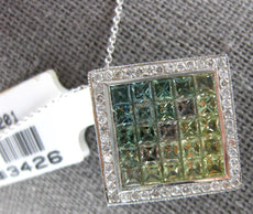 3.06CT DIAMOND AAA BLUISH-GREEN SAPPHIRE 14KT WHITE GOLD PRINCESS SQUARE PENDANT