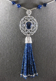 5.15CT DIAMOND & AAA SAPPHIRE 18K WHITE GOLD FILIGREE LARIAT FLOATING NECKLACE