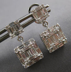 2.41CT DIAMOND 18K WHITE GOLD ROUND & BAGUETTE INVISIBLE SQUARE HANGING EARRINGS