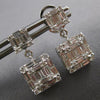 2.41CT DIAMOND 18K WHITE GOLD ROUND & BAGUETTE INVISIBLE SQUARE HANGING EARRINGS