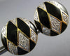 ESTATE LARGE 1.10CT DIAMOND & AAA BLACK ENAMEL 14K 2 TONE GOLD CIRCULAR EARRINGS