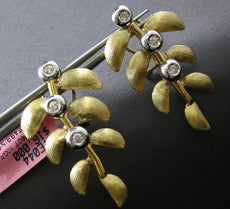 LARGE .06CT DIAMOND 14KT YELLOW GOLD MULTI LEAF BRANCH CLIP ON HANGING EARRINGS