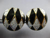 ESTATE LARGE 1.10CT DIAMOND & AAA BLACK ENAMEL 14K 2 TONE GOLD CIRCULAR EARRINGS