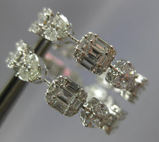 3.69CT DIAMOND 18KT WHITE GOLD ROUND & BAGUETTE INSIDE OUT HOOP HANGING EARRINGS