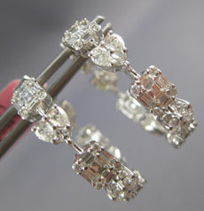 LARGE 3.36CT DIAMOND 18K WHITE GOLD SQUARE & HEART SHAPE HOOP HANGING EARRINGS