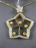 LARGE .86CT DIAMOND 18K YELLOW GOLD 3D CLASSIC DOUBLE STAR LOVE FLOATING PENDANT