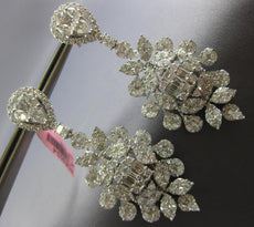 LARGE 11.24CT DIAMOND 18KT WHITE GOLD FLOWER TEAR DROP COCKTAIL HANGING EARRINGS