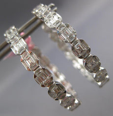 LARGE 5.78CT DIAMOND 18KT WHITE GOLD BAGUETTE INSIDE OUT HOOP HANGING EARRINGS