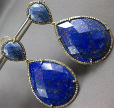 EXTRA LARGE 101.66CT MOCHA DIAMOND & SODALITE 14KT BLACK & YELLOW GOLD EARRINGS