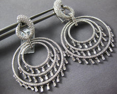 EXTRA LARGE 5.97CT DIAMOND 14KT WHITE GOLD 3D MULTI CIRCULAR HANGING EARRINGS