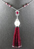 LONG 3CT DIAMOND AAA MULTI GEM & SOUTH SEA PEARL 18KT WHITE GOLD LARIAT NECKLACE
