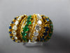 LARGE 1.2CT DIAMOND SAPPHIRE & EMERALD 18KT YELLOW GOLD 3D MULTI ROW WAVE RING