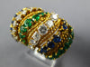 LARGE 1.2CT DIAMOND SAPPHIRE & EMERALD 18KT YELLOW GOLD 3D MULTI ROW WAVE RING