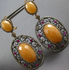 30.46CT MOCHA DIAMOND PINK SAPPHIRE & ORANGE AGATE 14K ROSE BLACK GOLD EARRINGS