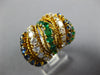 LARGE 1.2CT DIAMOND SAPPHIRE & EMERALD 18KT YELLOW GOLD 3D MULTI ROW WAVE RING