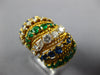 LARGE 1.2CT DIAMOND SAPPHIRE & EMERALD 18KT YELLOW GOLD 3D MULTI ROW WAVE RING