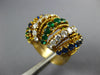 LARGE 1.2CT DIAMOND SAPPHIRE & EMERALD 18KT YELLOW GOLD 3D MULTI ROW WAVE RING